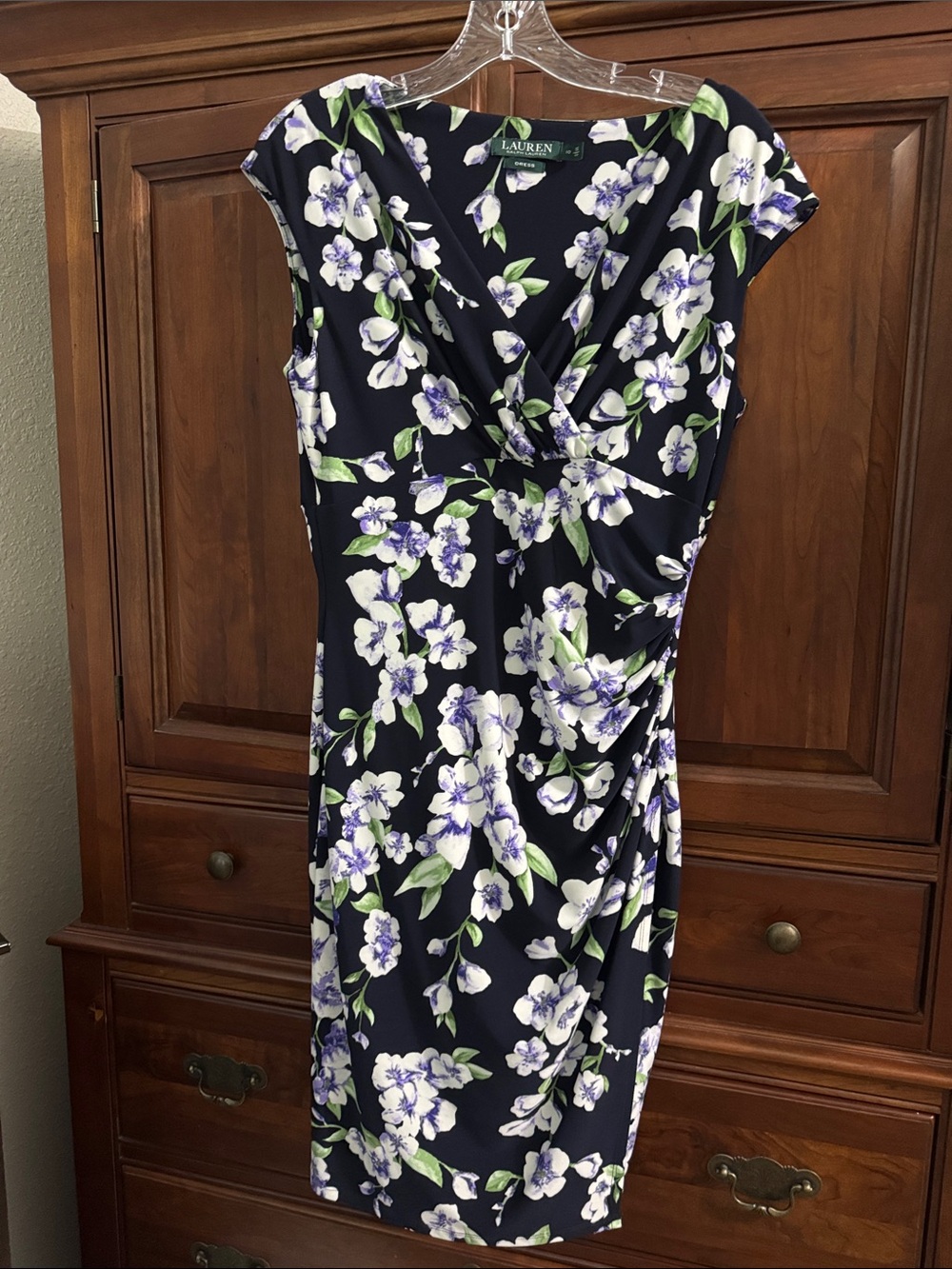 Lauren Ralph Lauren Navy Floral V-Neck Midi Dress